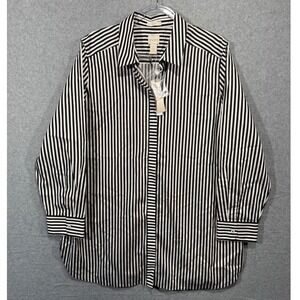 Chico's No Iron Shirt Womens 3 Blouse Long Sleeve Black White‎ Stripe